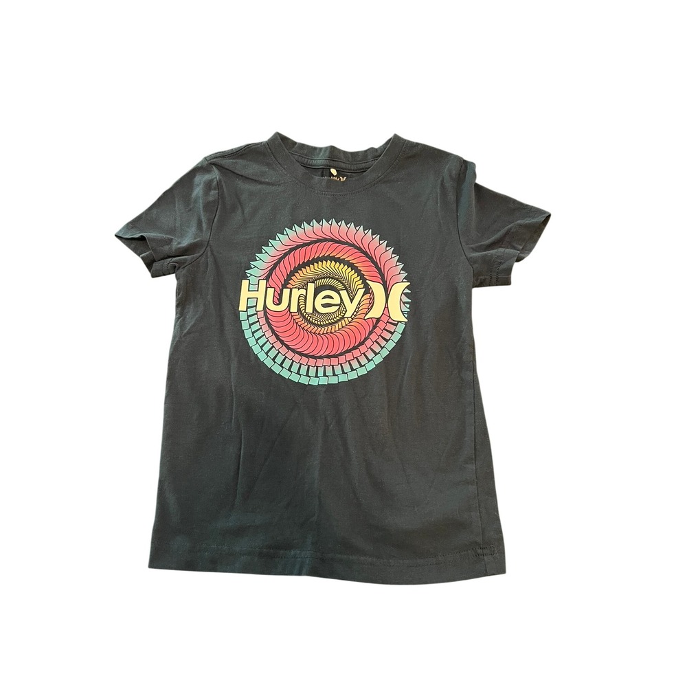 Hurley Boys Navy Blue Graphic T-Shirt Spiral Sunburst Logo Tee Size Small 6/7
